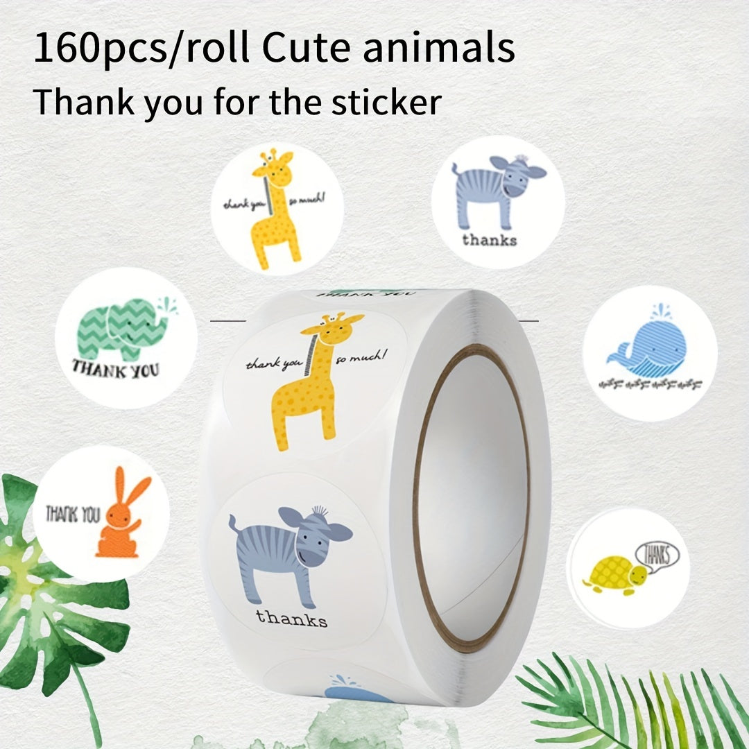 160pcs Animal Thank You Stickers Turtle Bunny Patterns Children's Reward