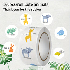 160pcs Animal Thank You Stickers Turtle Bunny Patterns Children's Reward