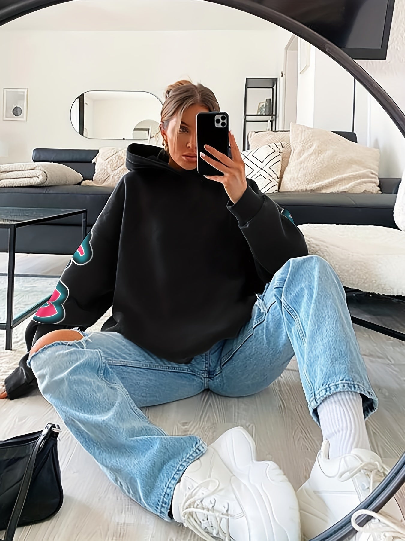 Letter Print Loose Hoodie Casual Long Sleeve Hoodies Sweatshirt
