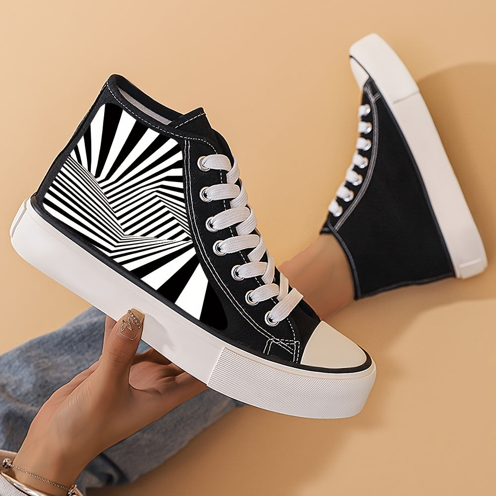 Vision Trap Dizzy Stripe Pattern Lightweight High Top Canvas Sneakers