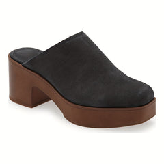 Chunky Heel Platform Mules Square Closed Toe Slip On Shoes