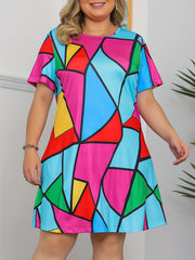Women's Plus Colorblock Geometric Print Stretch Mini Dress
