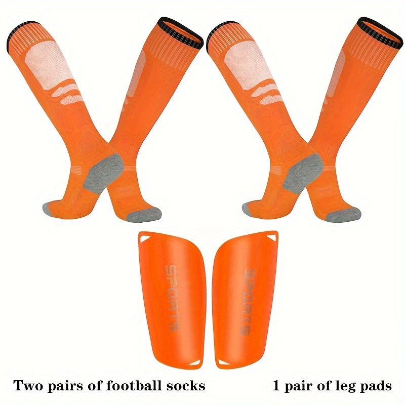 2 Pairs Football Training Socks & Leg Pads Sports Protective Gear
