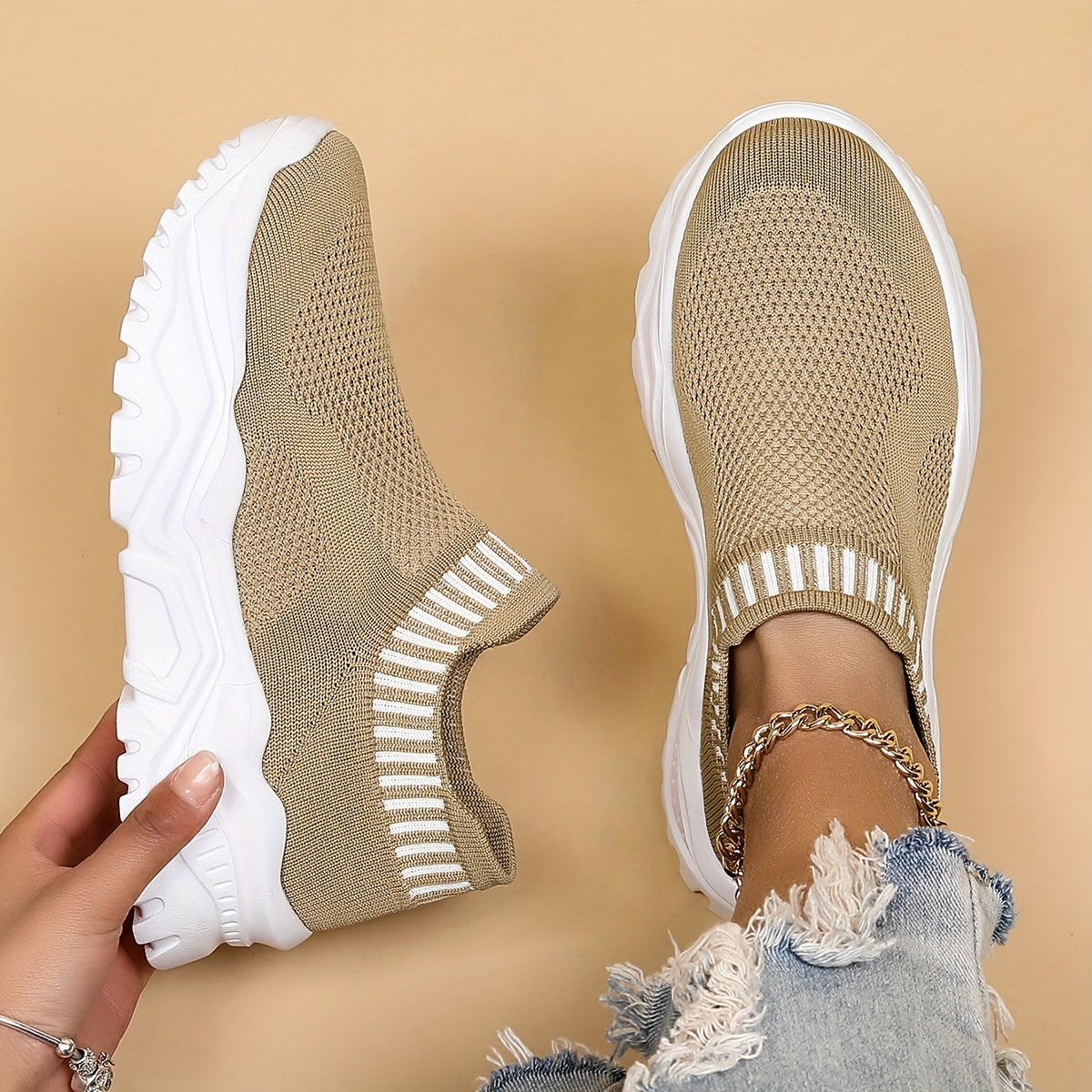 Women's Knit Slip-On Platform Sneakers Breathable Casual Daily Shoes