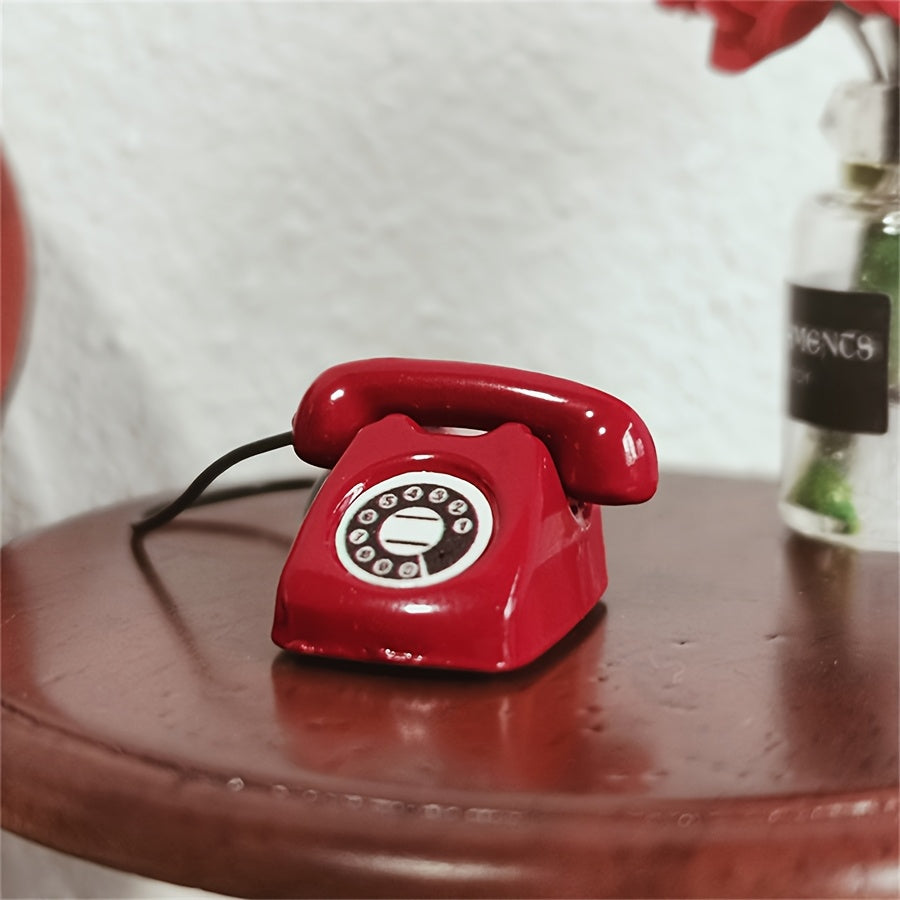 Vintage Red Rotary Telephone for Dollhouses