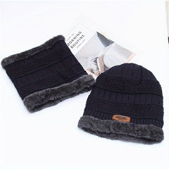 Striped Warm Winter Hats with Neck Scarf, Knitted Ear Protection