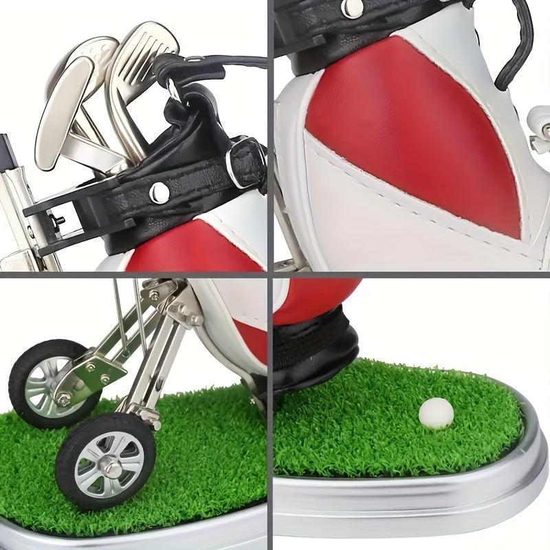 Creative Golf Cart Holder Pen Set PU Material Office Gift Ball Table Accessories