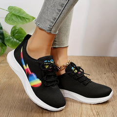 Women's Rainbow Heart & Lightning Running Shoes Breathable Lace Up Athletic Snea