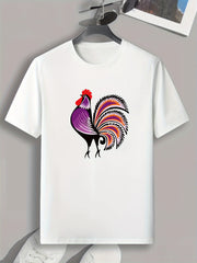 Rooster Pattern Print Men's Comfy Sports T-shirt