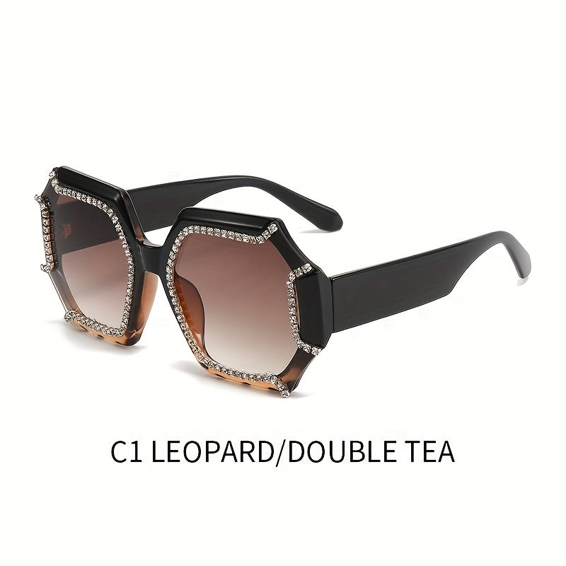 Y2K Polygon Sunglasses Retro Rhinestone UV400 Sun Shades