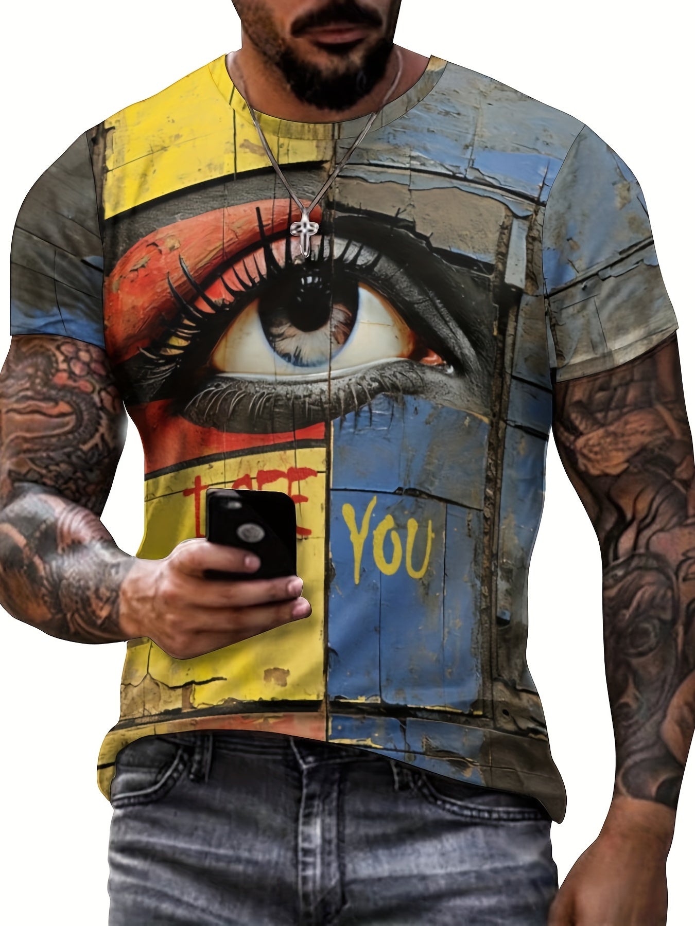Men's Eye Block Graphic T shirt Active Stretch Breathable 3D Print Tee