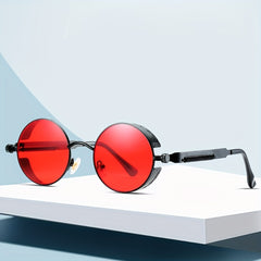 Round Sunglasses Cyberpunk Hippie Style Metal Frame UV Protection