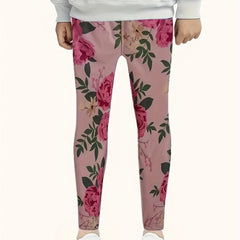 Girls Sweet Rose Graphic Leggings for All Seasons Sports Outdoor