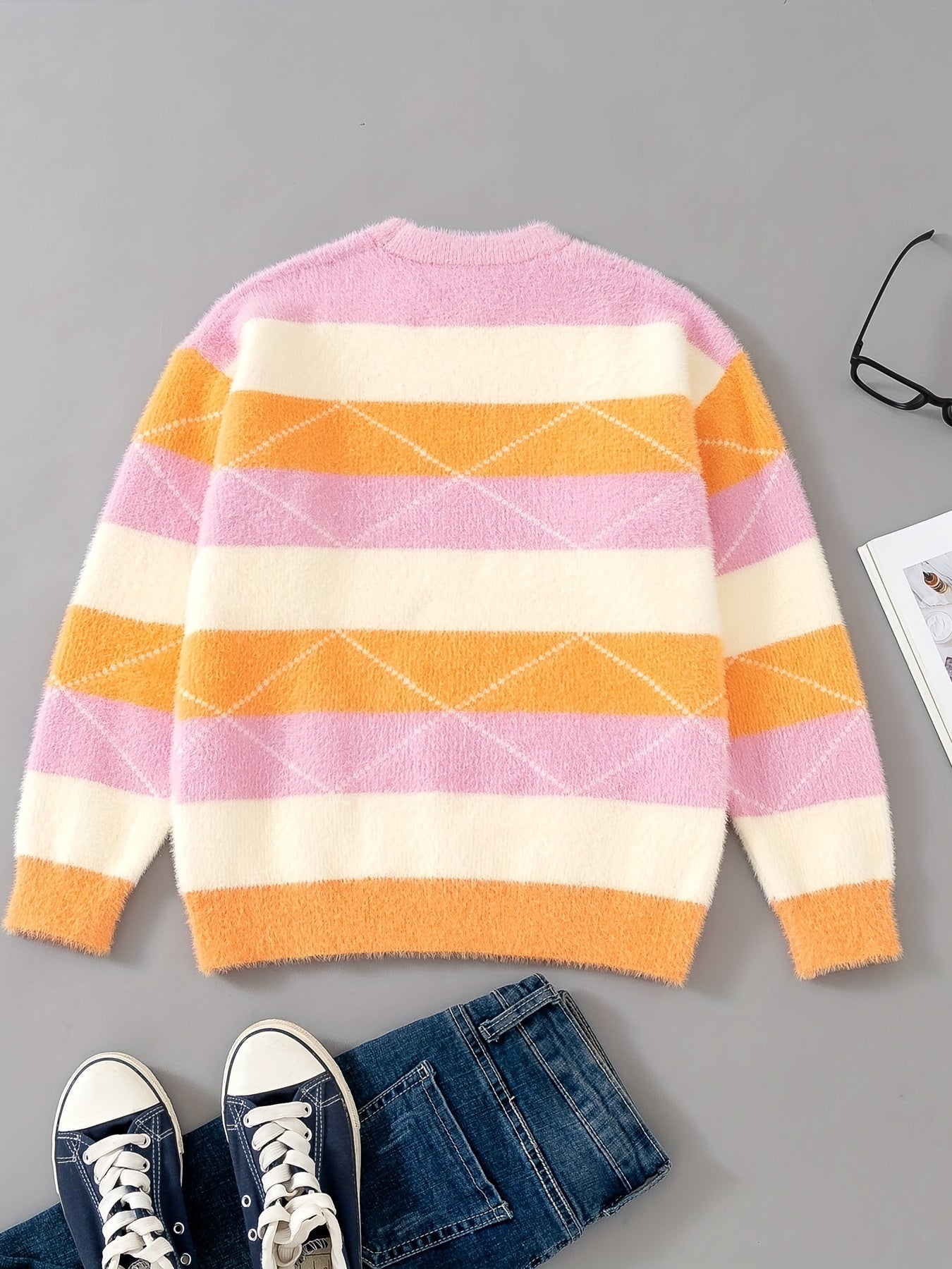 Girls' Plush Long Sleeve Knitted Sweater