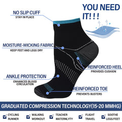 6pairs Sports Compression Socks Arch Support Breathable Comfortable Ankle Socks