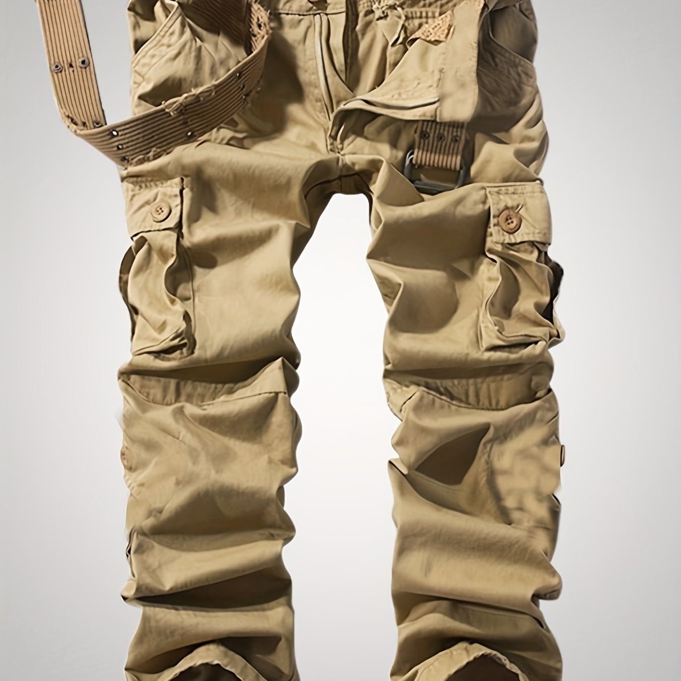 Solid Cotton Men's Cargo Pants Loose Casual Outdoor Work Pants