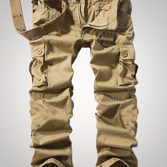 Solid Cotton Men's Cargo Pants Loose Casual Outdoor Work Pants