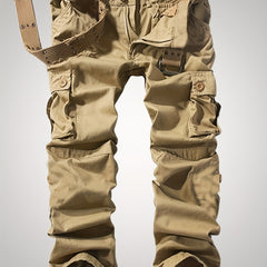 Solid Cotton Men's Cargo Pants Loose Casual Outdoor Work Pants