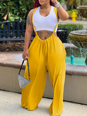 Solid Wide Leg Ruched Jumpsuit Draped Suspender Jumpsuit