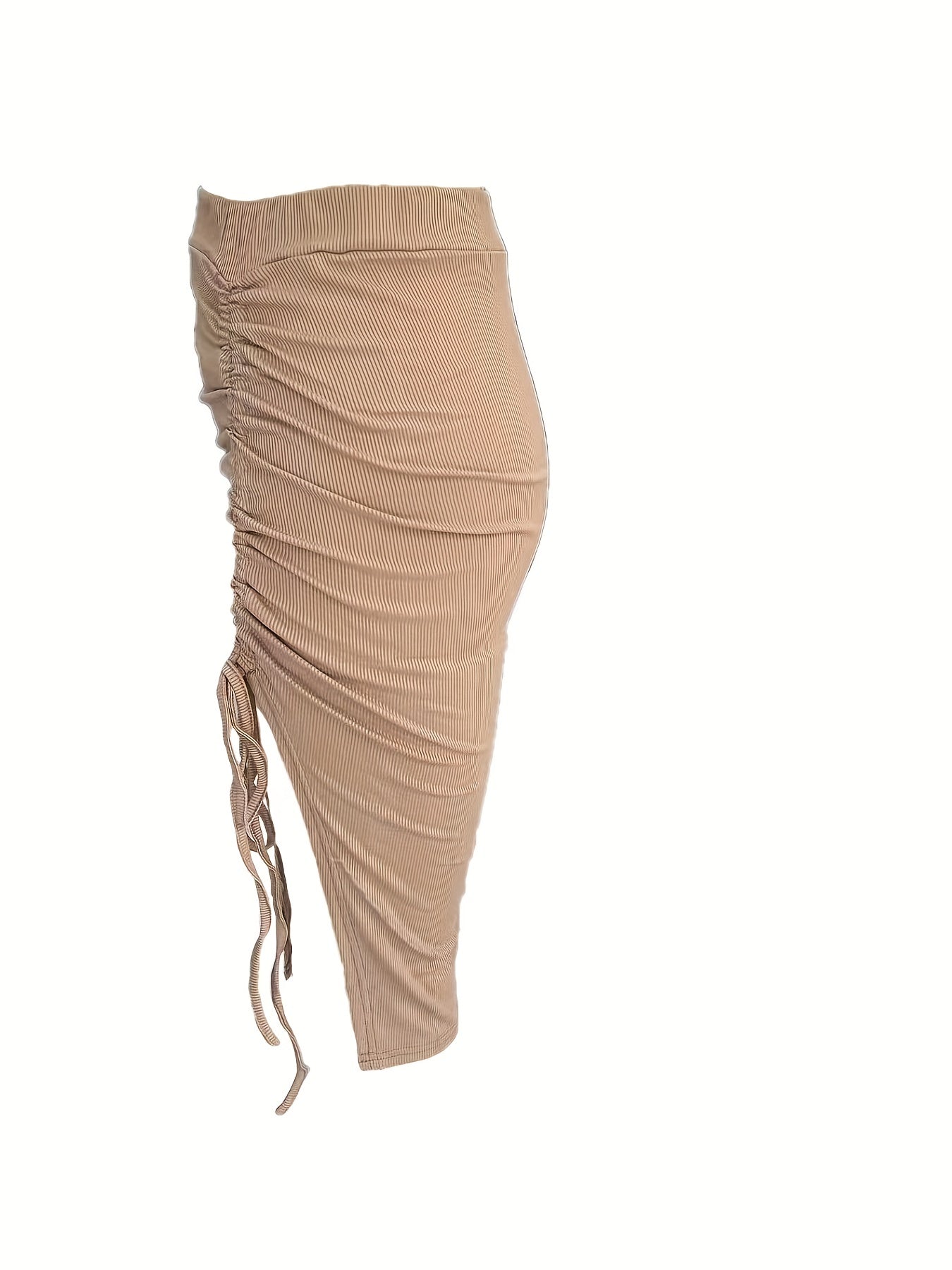 Ruched Drawstring Side Split Bodycon Skirt for Women