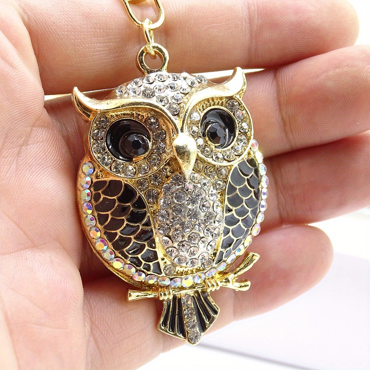 Owl Rhinestone Keychain Pendant Enamel Alloy Bag Ornament