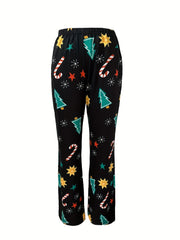 Christmas Print Lounge Set Long Sleeve Top & Pants Women's Loungewear