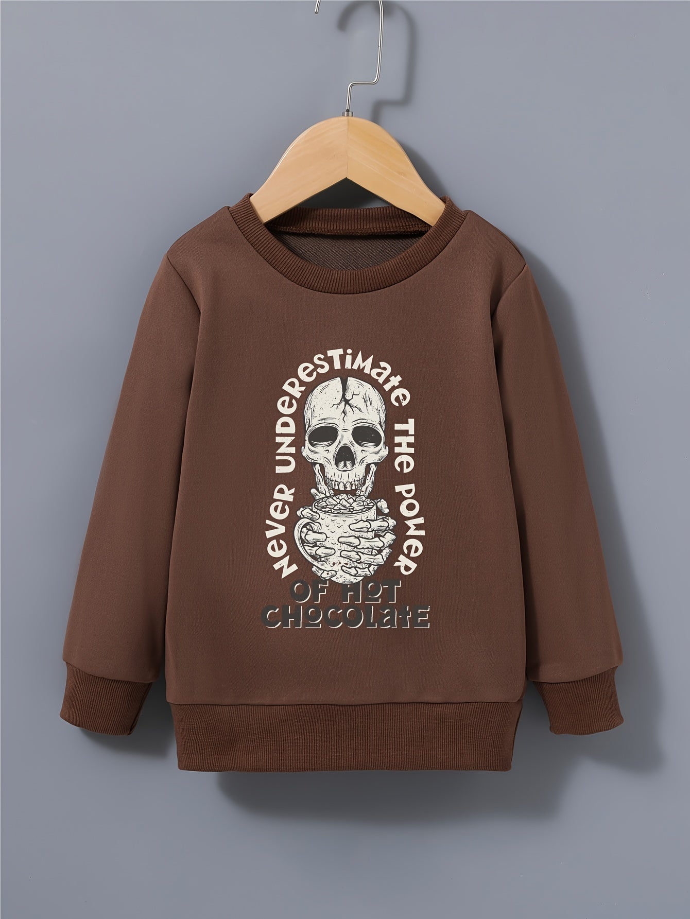 Skull Hot Chocolate Print Kid's Sweatshirt Halloween Style Long Sleeve Top