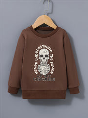 Skull Hot Chocolate Print Kid's Sweatshirt Halloween Style Long Sleeve Top