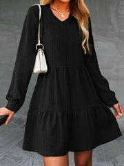 V-Neck Long Sleeve Smock Dress