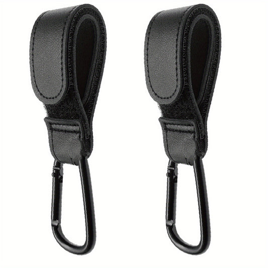 2pcs Leather Stroller Hooks - Heavy Duty Multipurpose with Grocery Shopping Bag