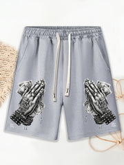 Men's Praying Hands Drawstring Gym Workout Shorts
