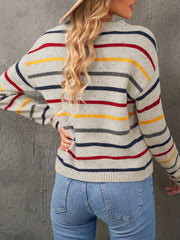 Casual Sweater Women's Plus Stripe Print Long Sleeve Round Neck Jumper