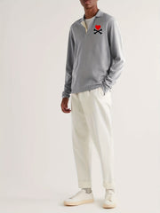 Heart Pattern Knit Polo Shirt Men's Casual Lapel Stretch V Neck Pullover