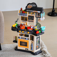 Deluxe Kids Kitchen Set Grey Pretend Cooking Center with Interactive Features
