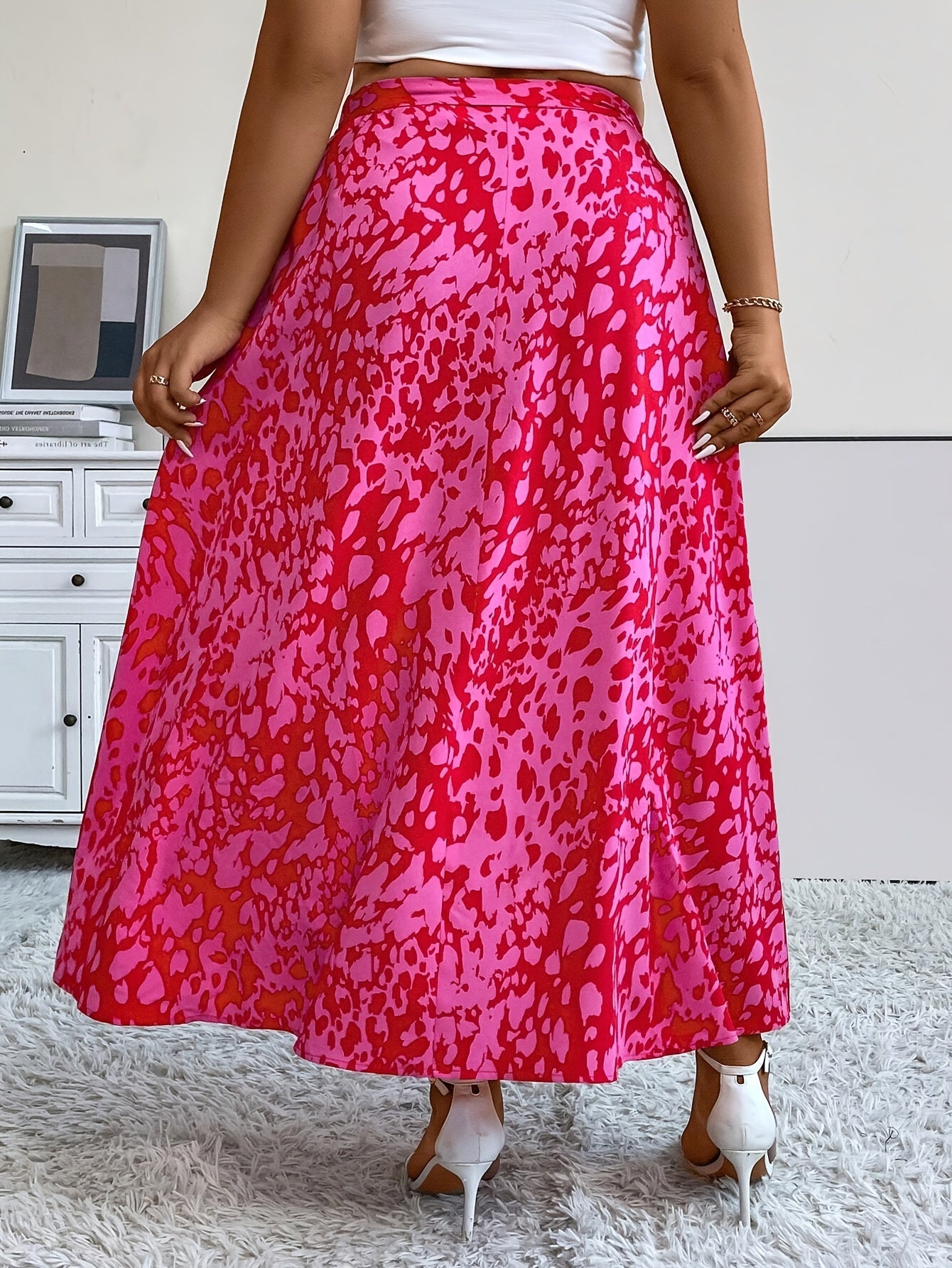 Casual Skirt Women's Plus Allover Print High Rise Knot Maxi Wrap Skirt