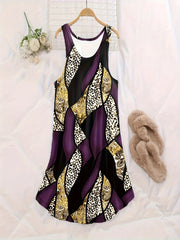 3 PC Plus Size Retro Loungewear Dress Set Leopard & Paisley Print