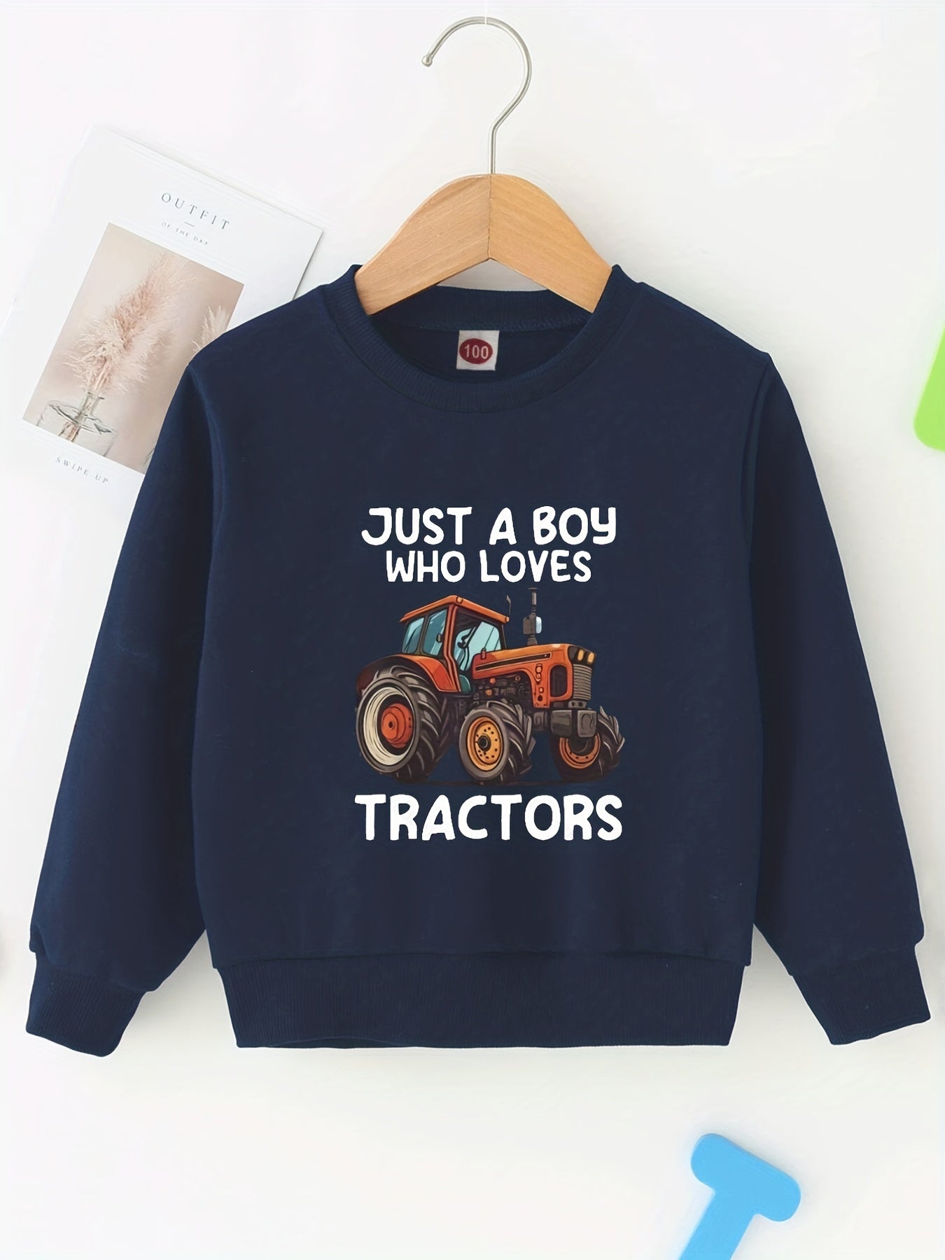 TRACTOR LOVER Print Boys Hooded Sweatshirt