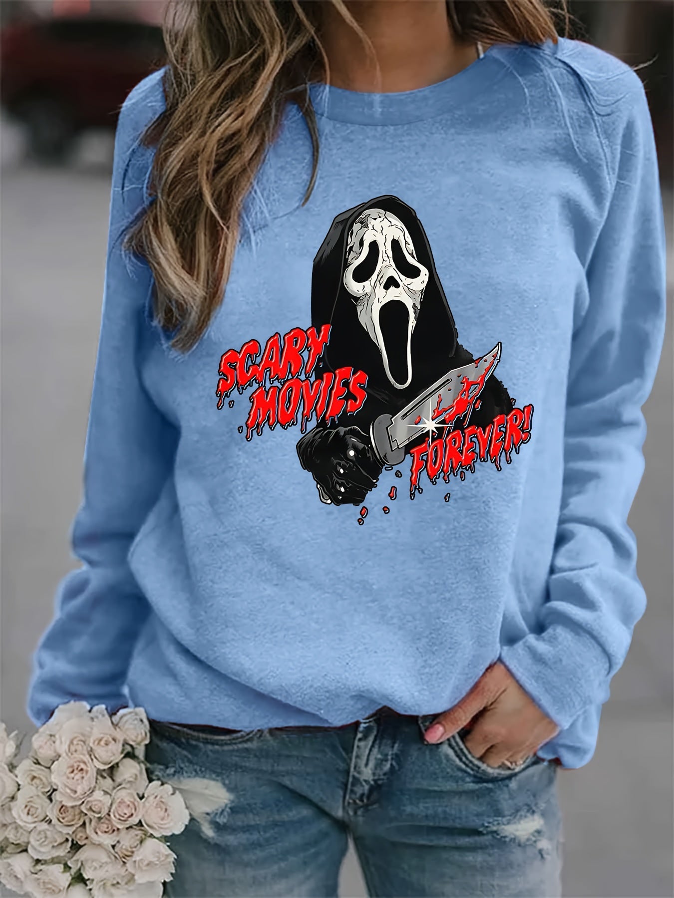Scary Movies Print Crew Neck Sweatshirt