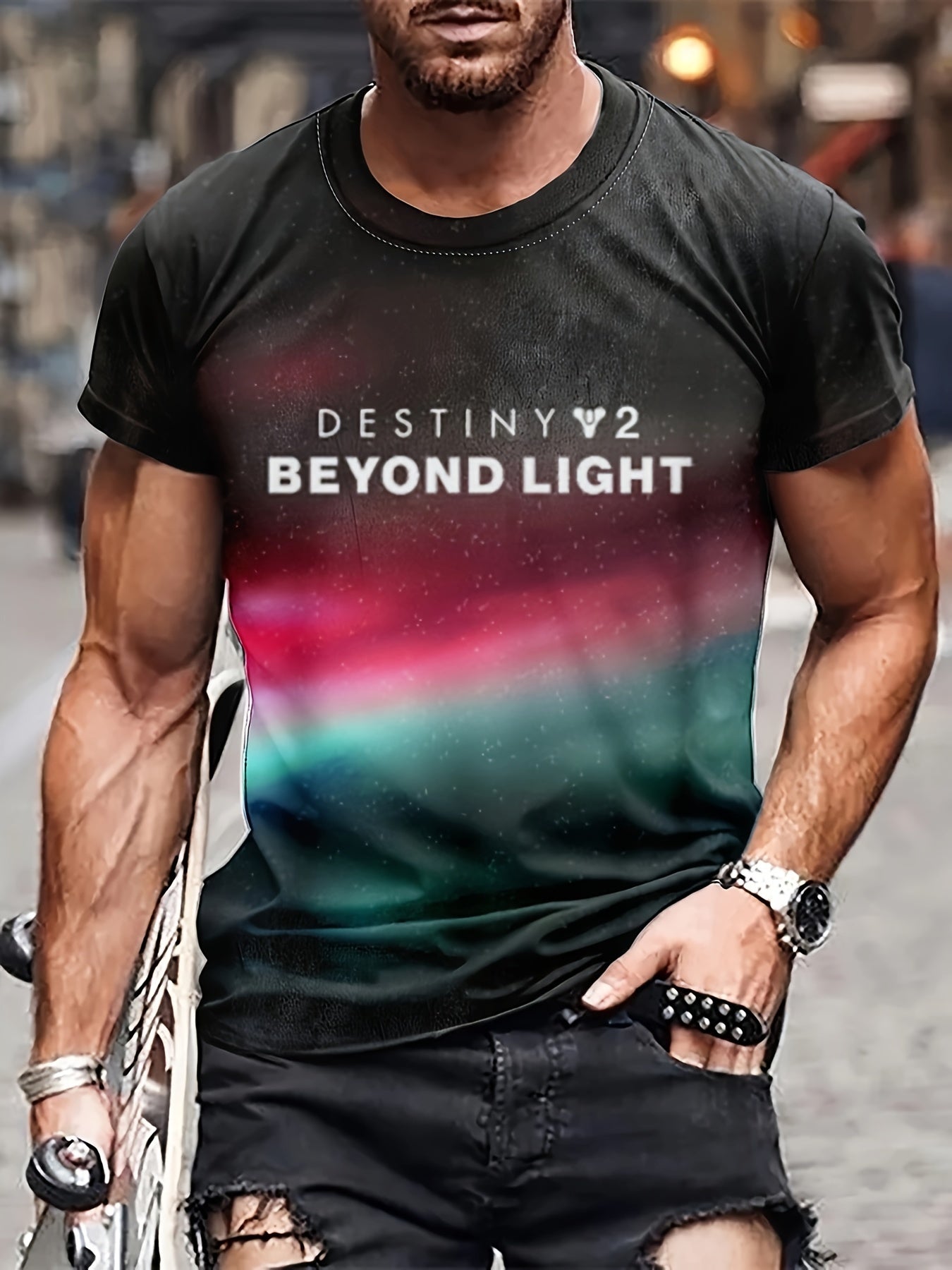 Men's Street Style Tee Shirt Summer Casual Stretch Round Neck T-shirt