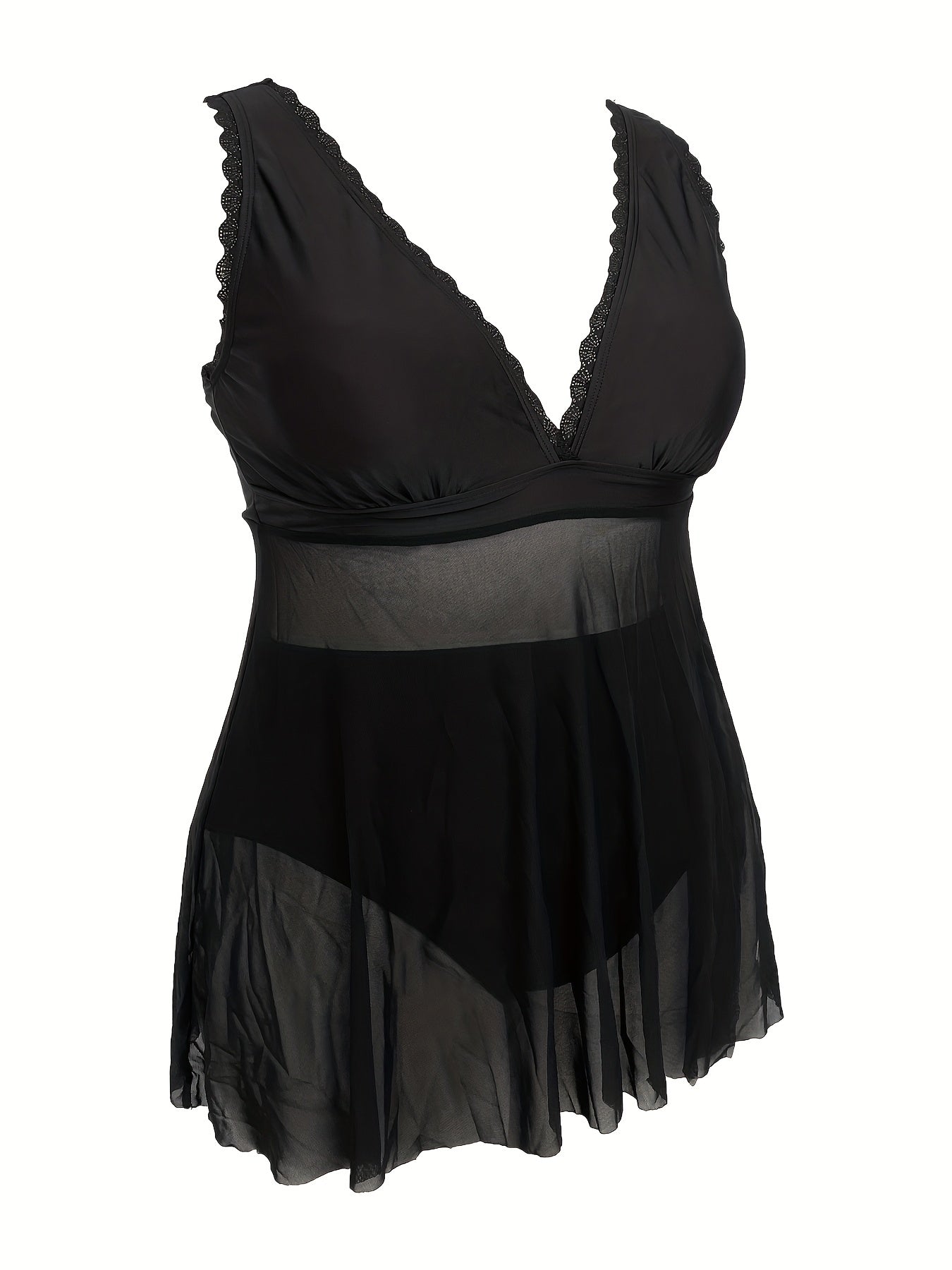 Contrast Mesh Tankini Set