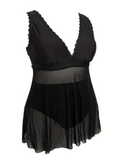 Contrast Mesh Tankini Set