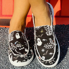 Halloween Style Skull Ghost Low Top Sneakers Lightweight Casual Walking Shoes