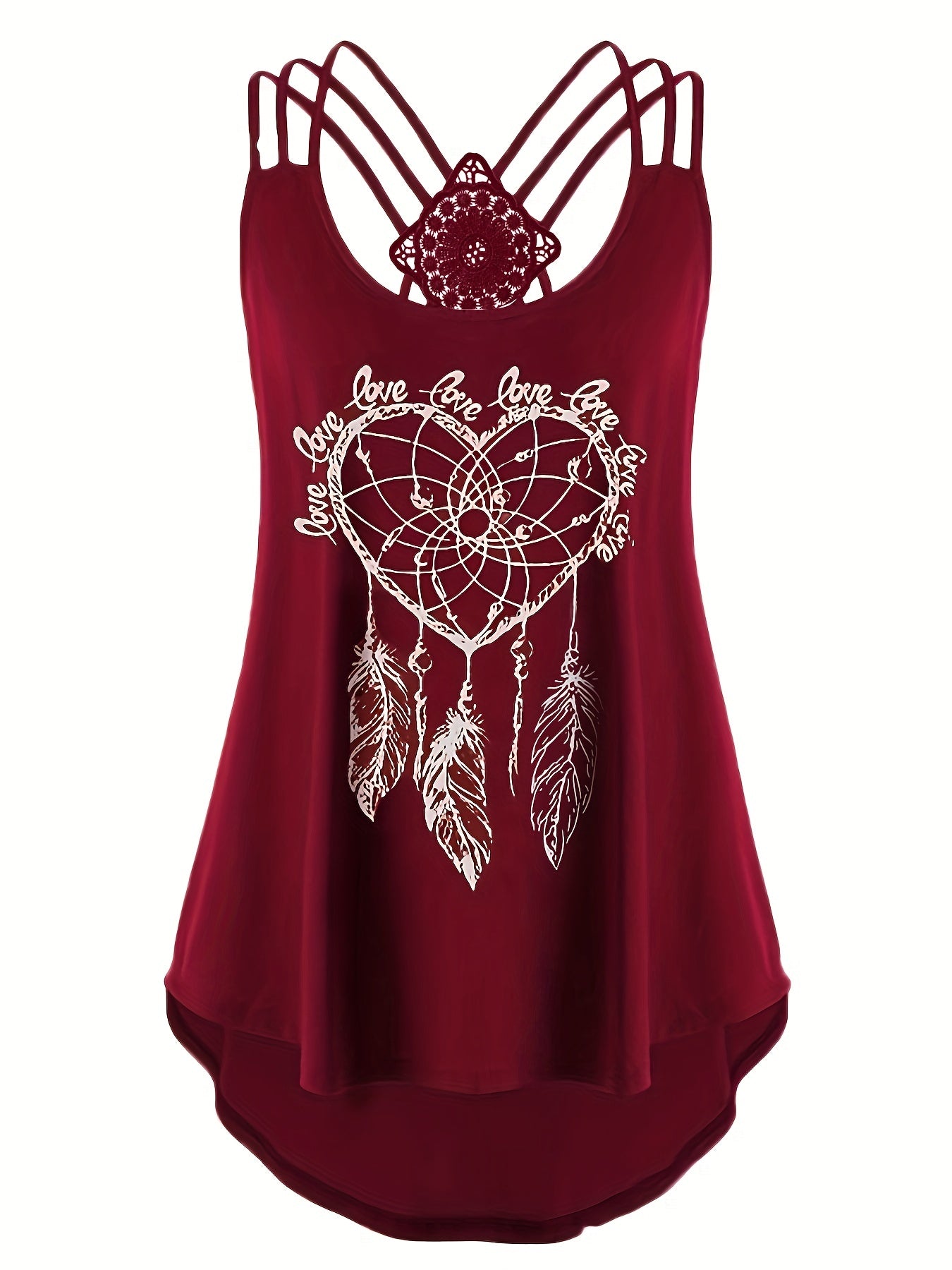 Heart Print Lace Contrast Suspender Vest Top