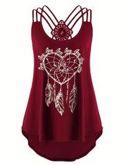 Heart Print Lace Contrast Suspender Vest Top