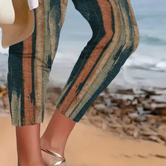 Brush Print Elastic High Rise Slim Fit Trousers