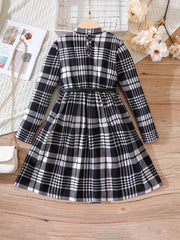 Plaid Print Long Sleeve Dress for Girls
