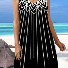 Geometric Print V Neck Stretch Tank Dress