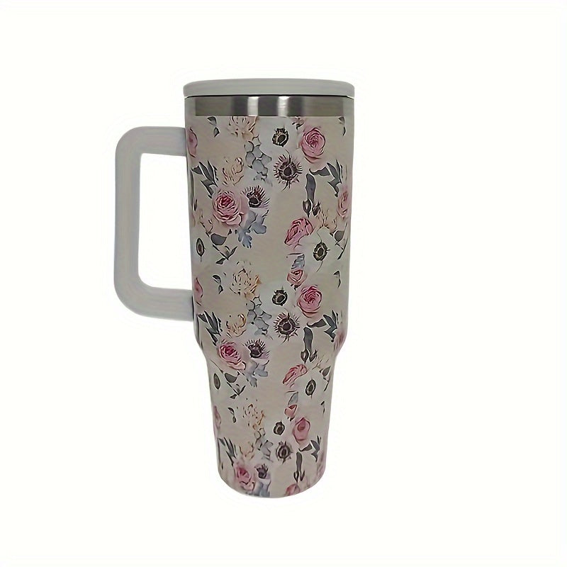 40oz Stainless Steel Vacuum Water Cup With Straw and Flower Tubler