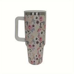 40oz Stainless Steel Vacuum Water Cup With Straw and Flower Tubler