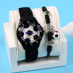2pcs Football Fan's Quartz Watch Set - Sporty Design with Soft Strap